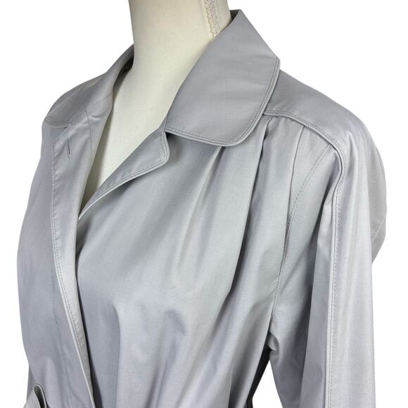 London Fog Maincoats Women Sze 14 Bluish Gray Belted Weather Classic Trench Coat - Picture 2 of 12